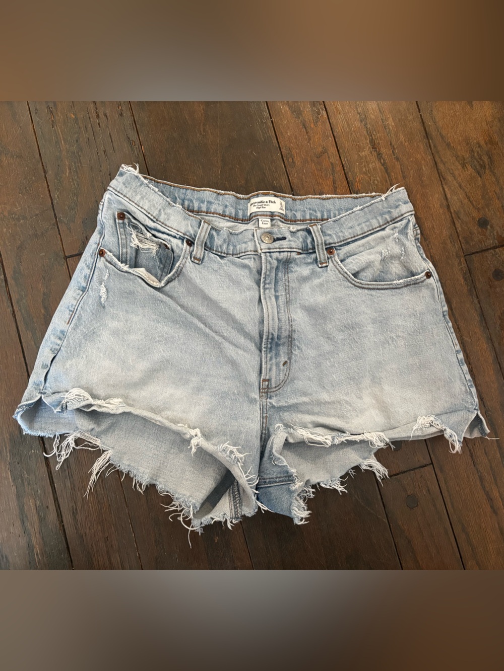 Abercrombie & Fitch Light Blue Distressed Denim Cutoff Shorts Size 12 Curve Love